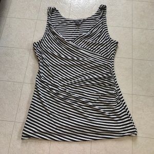 V-neck stripped tank with side gathering. XL