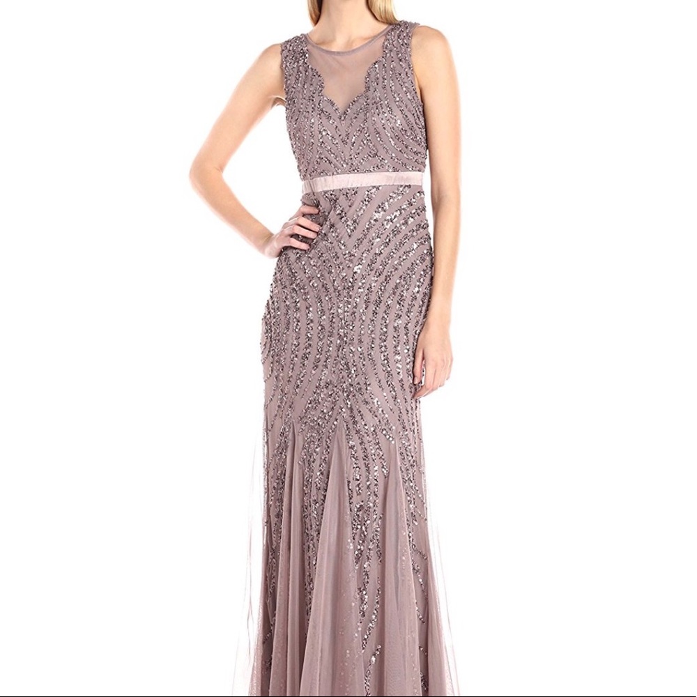 Adrianna Papell Sleeveless Illusion v-neck gown