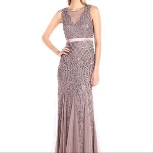 Adrianna Papell Sleeveless Illusion v-neck gown