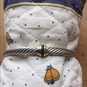 David Yurman silver cuff, sapphire center station