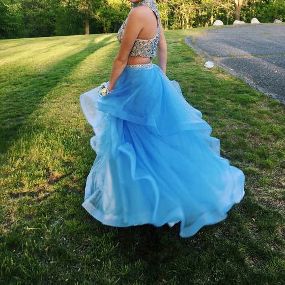BABY BLUE TEO PIECE PROM DRESS WORN ONCE - Picture 2 of 4