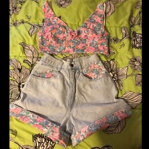 Vintage Breaker Jeans High waisted shorts &croptop