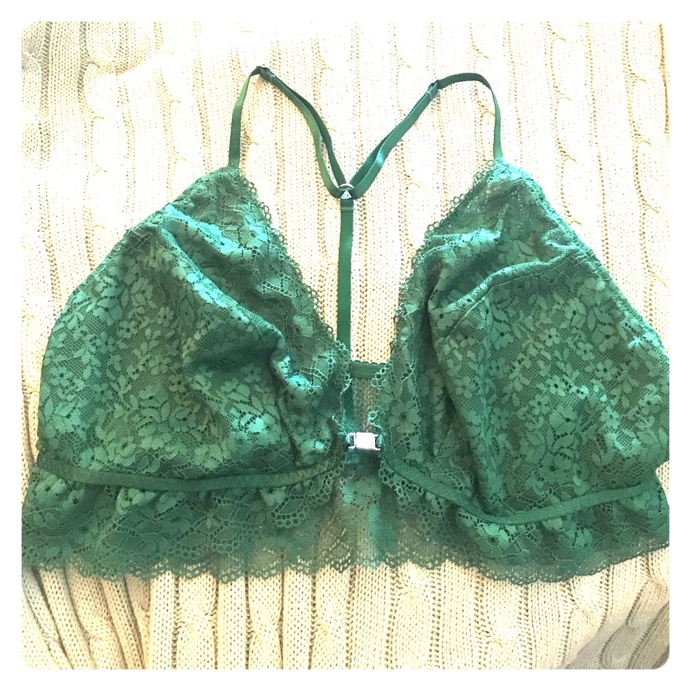 Emerald green front clasp lace bralette