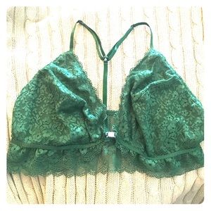 Emerald green front clasp lace bralette