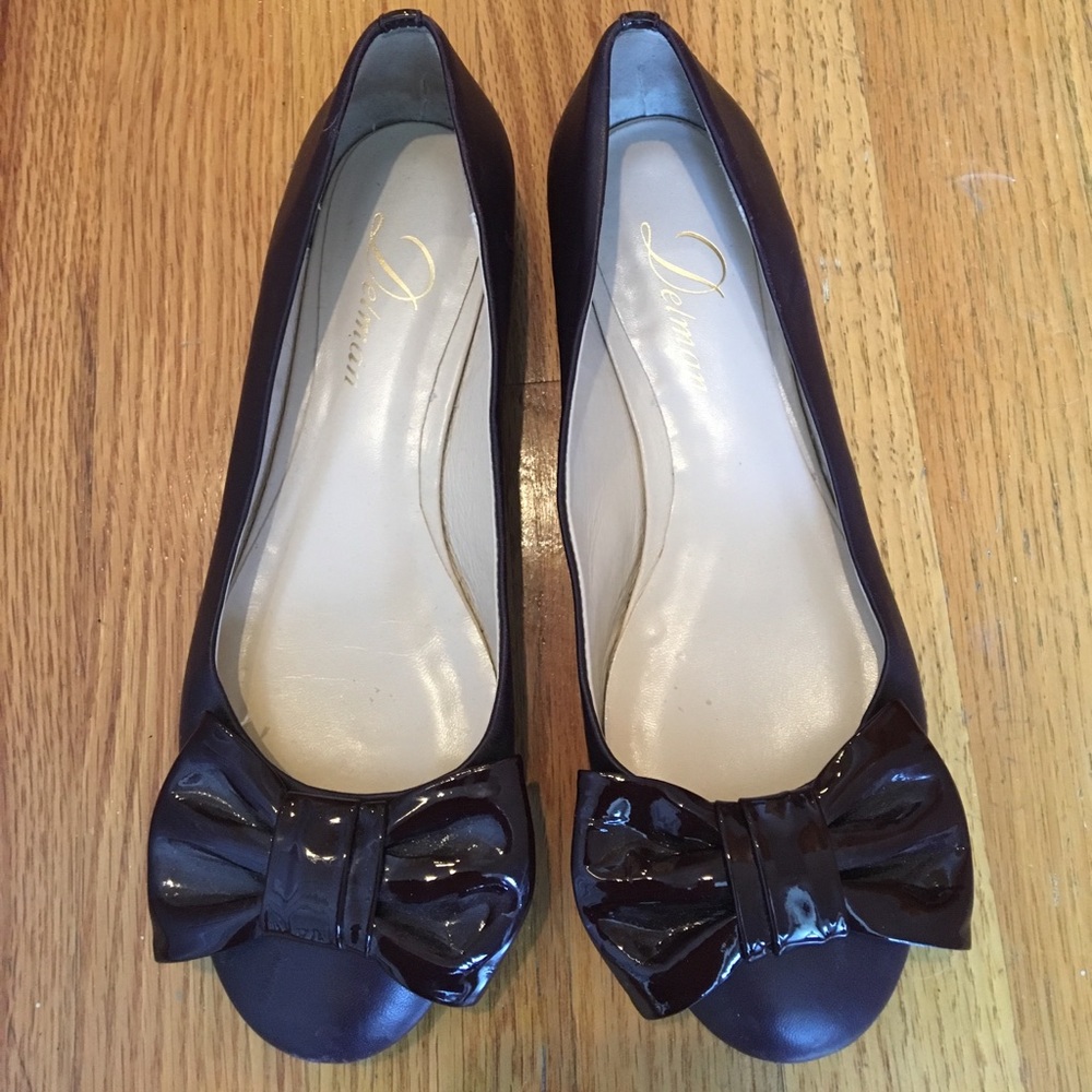 Delman Leather Maroon Bow Flats