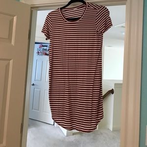 maroon/white striped t-shirt dress