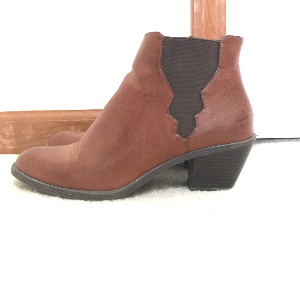 Western saddle heeled ankle boot