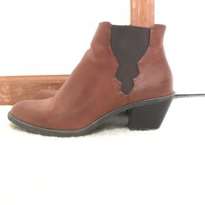 Western saddle heeled ankle boot