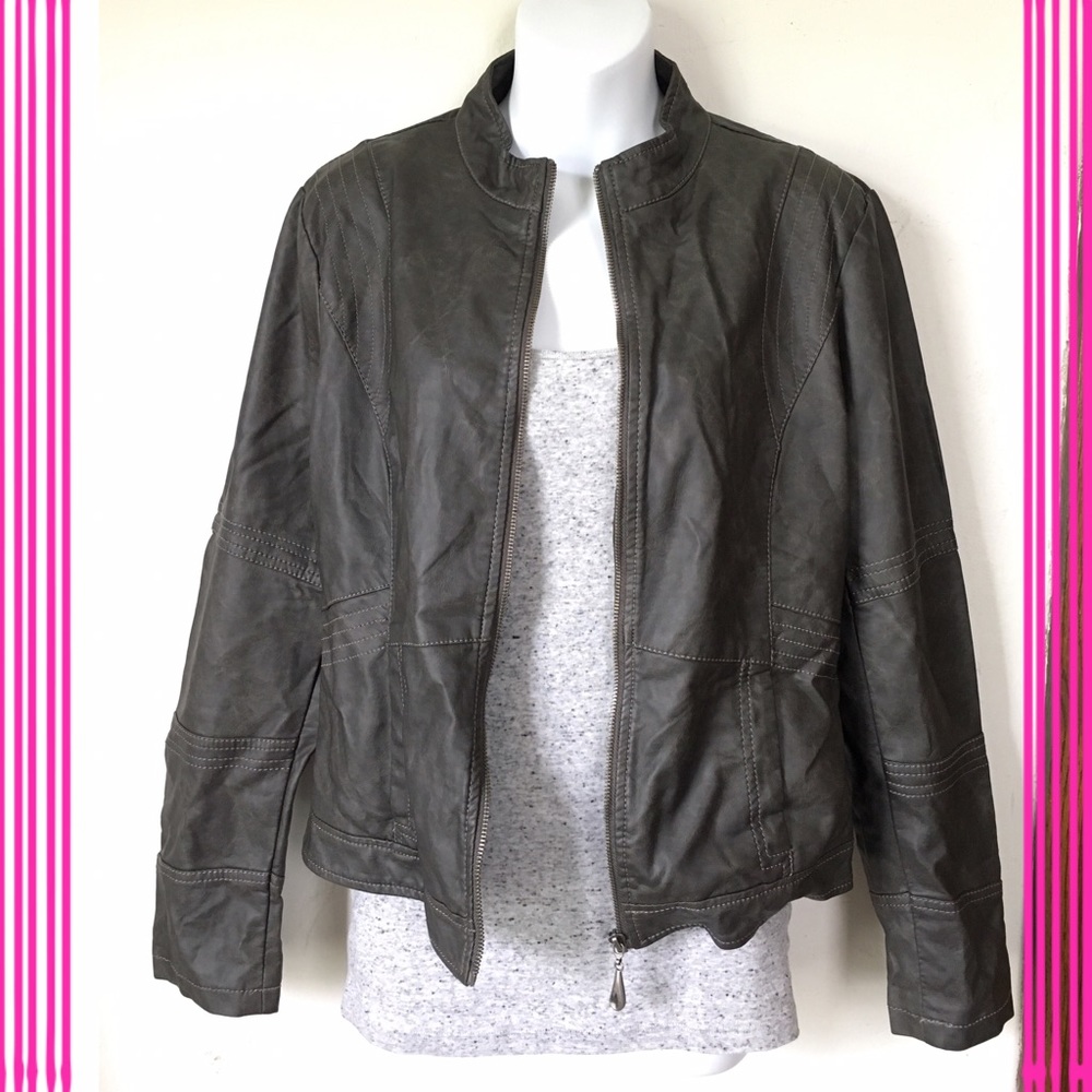 Dark Gray Faux Leather Jacket