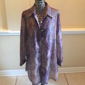 Plum sheer gold pinstriped dressy light jacket.