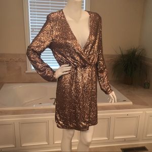 Missguided Gold Sequin Faux Wrap Dress SZ 8