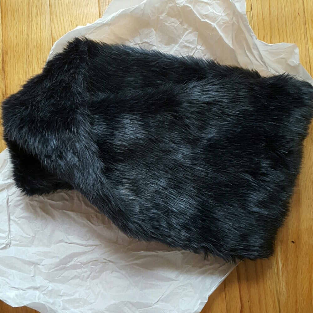 Anthro Steel Blue Faux Fur Collar
