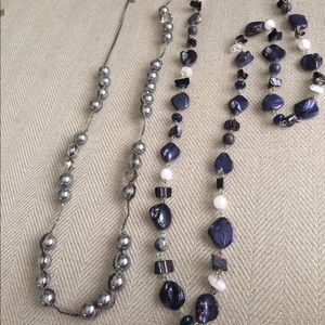 Two long necklaces - blue and silver