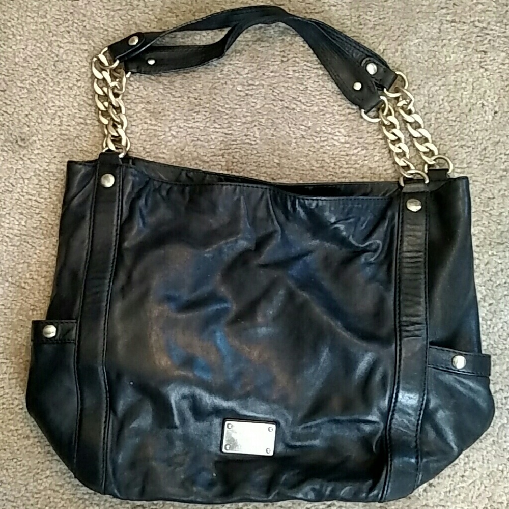 Michael Kors Large Black Leather Chain Strap Tote