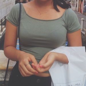 Olive green crop top with cut out back