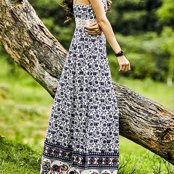 Small in-Bohemian Print Maxi Dress-Lace Insert - Picture 2 of 5