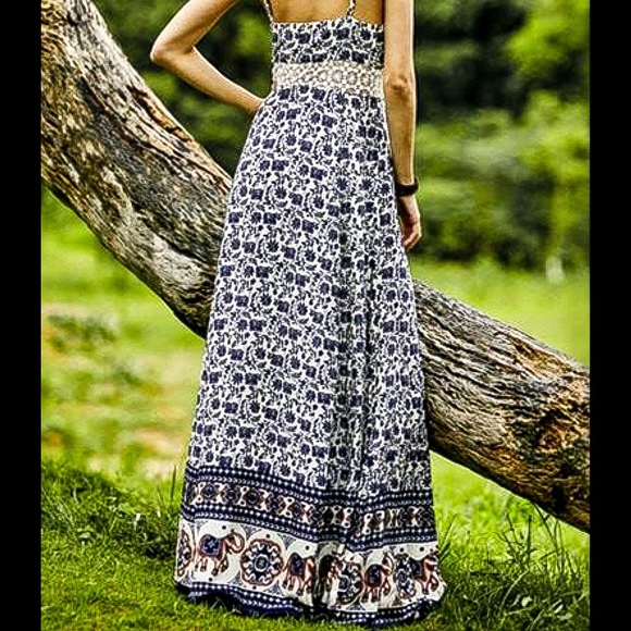 Small in-Bohemian Print Maxi Dress-Lace Insert - Picture 3 of 5
