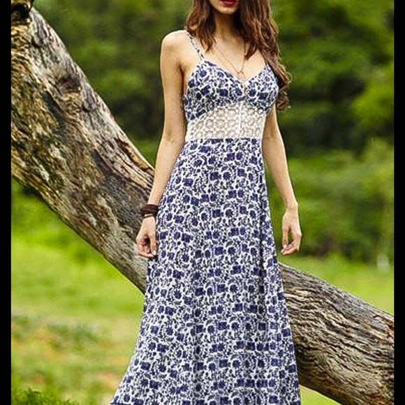 Small in-Bohemian Print Maxi Dress-Lace Insert - Picture 5 of 5