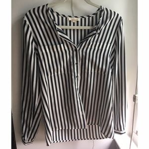 Black and white silk button down