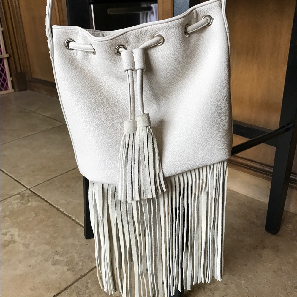 street level fringe bucket bag
