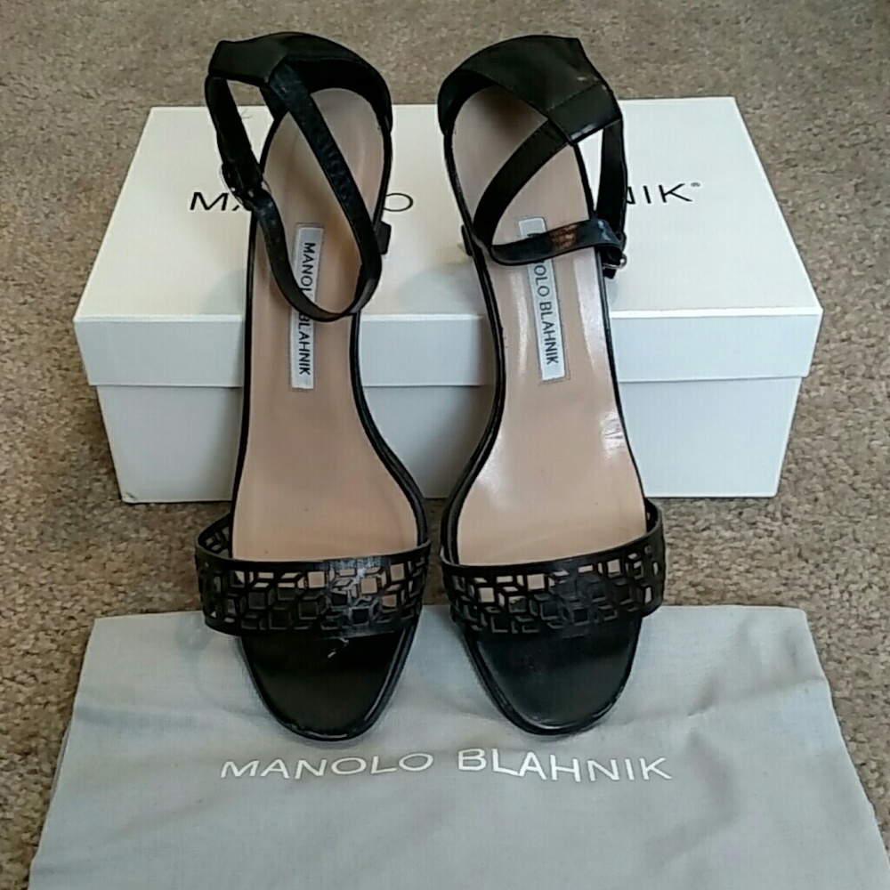 Manolo Blahnik Black Leather Maurila Sandal