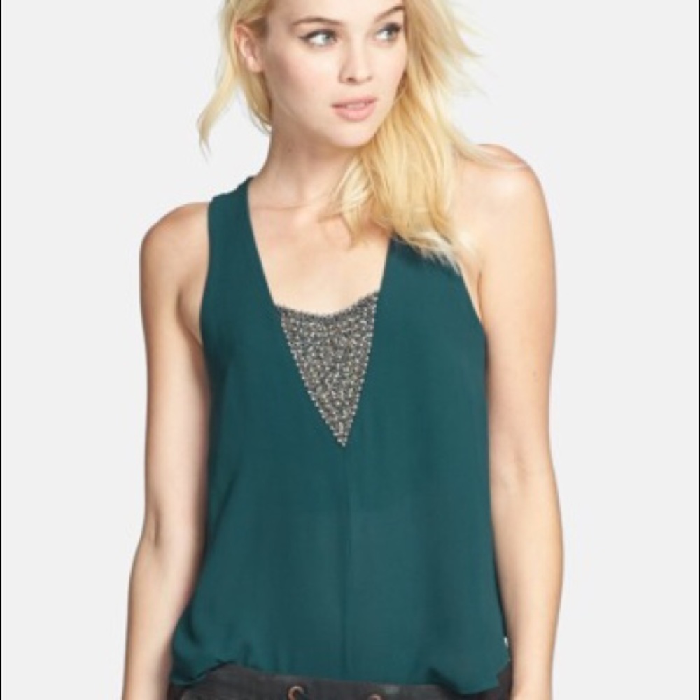 ASTR embellished blue split back tank