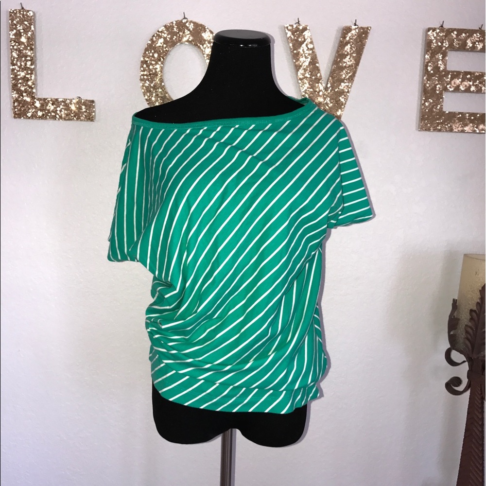 Green and White Striped Off the Shoulder Top