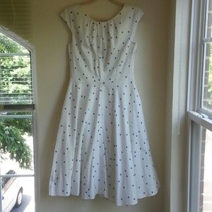 Boden Flowershow Dress in Ivory with Blue Dots