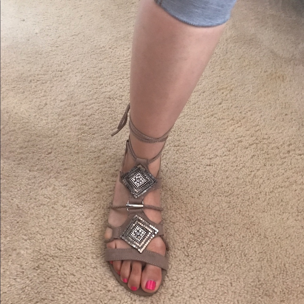 Lace Up Taupe Gladiator Sandal