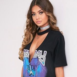 Pretty Little Things Choker Plunging T-Shirt Dress