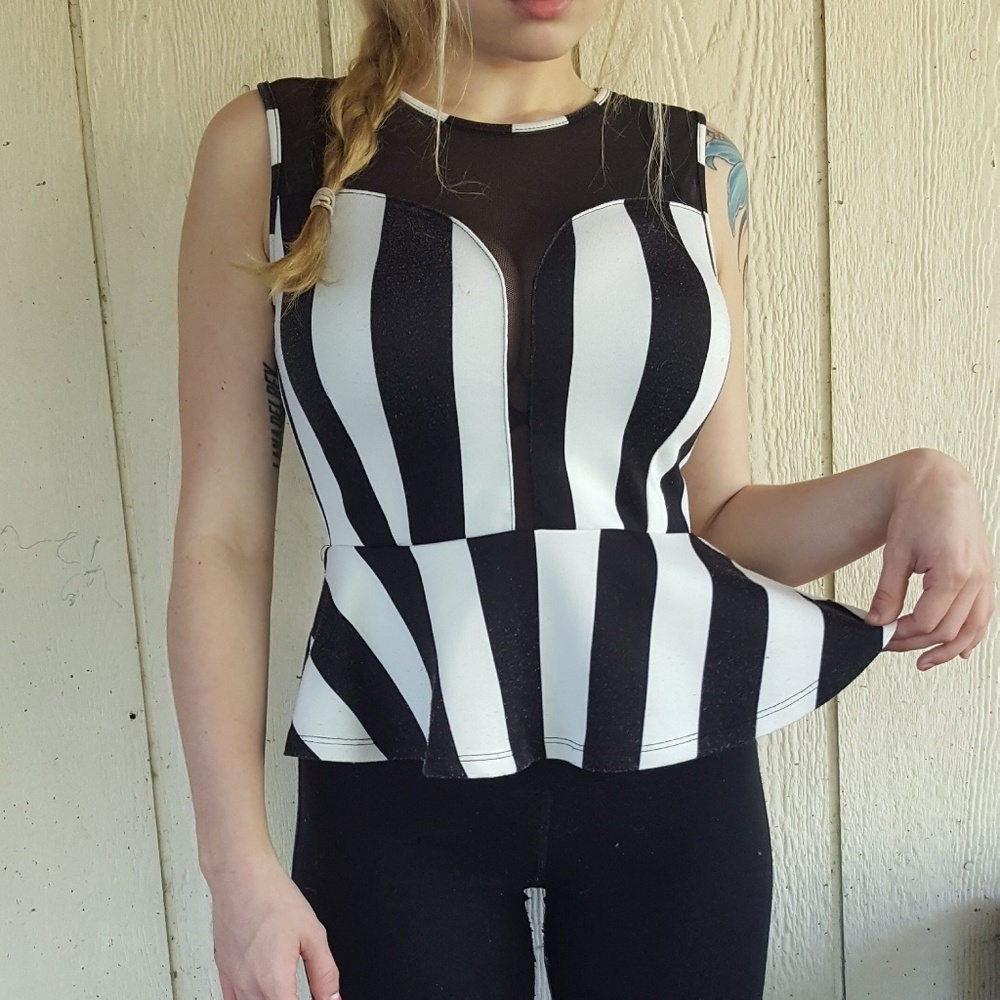 Black and White Striped Peplum