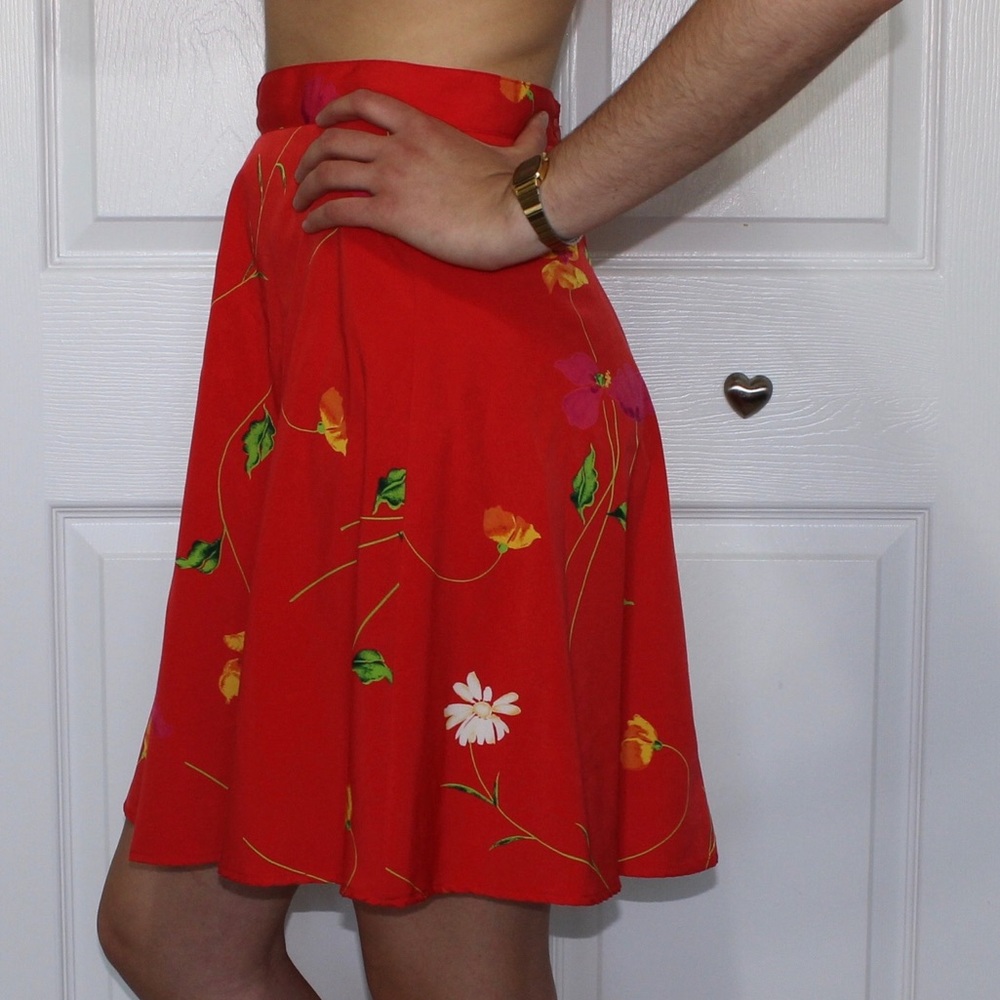 Vintage red floral circle a-line skirt