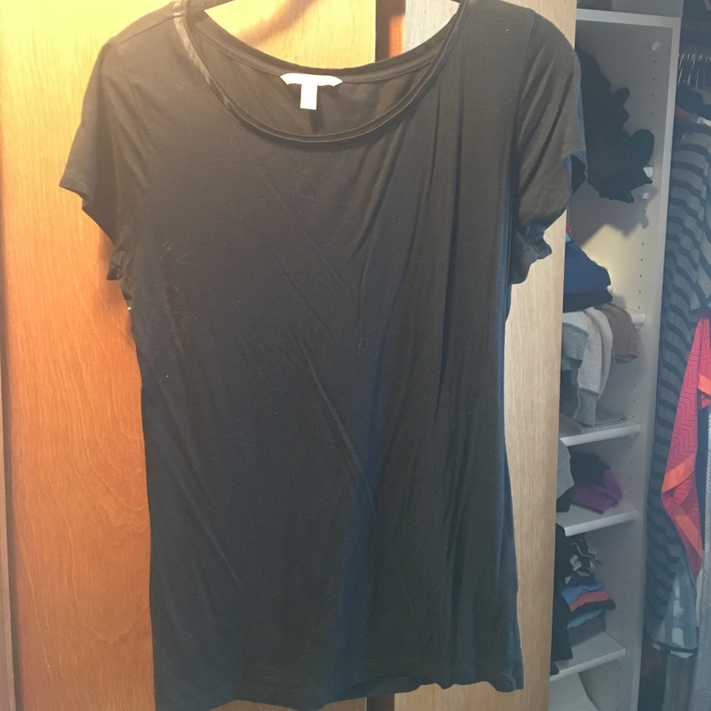 Black shirt with satin trim around neck