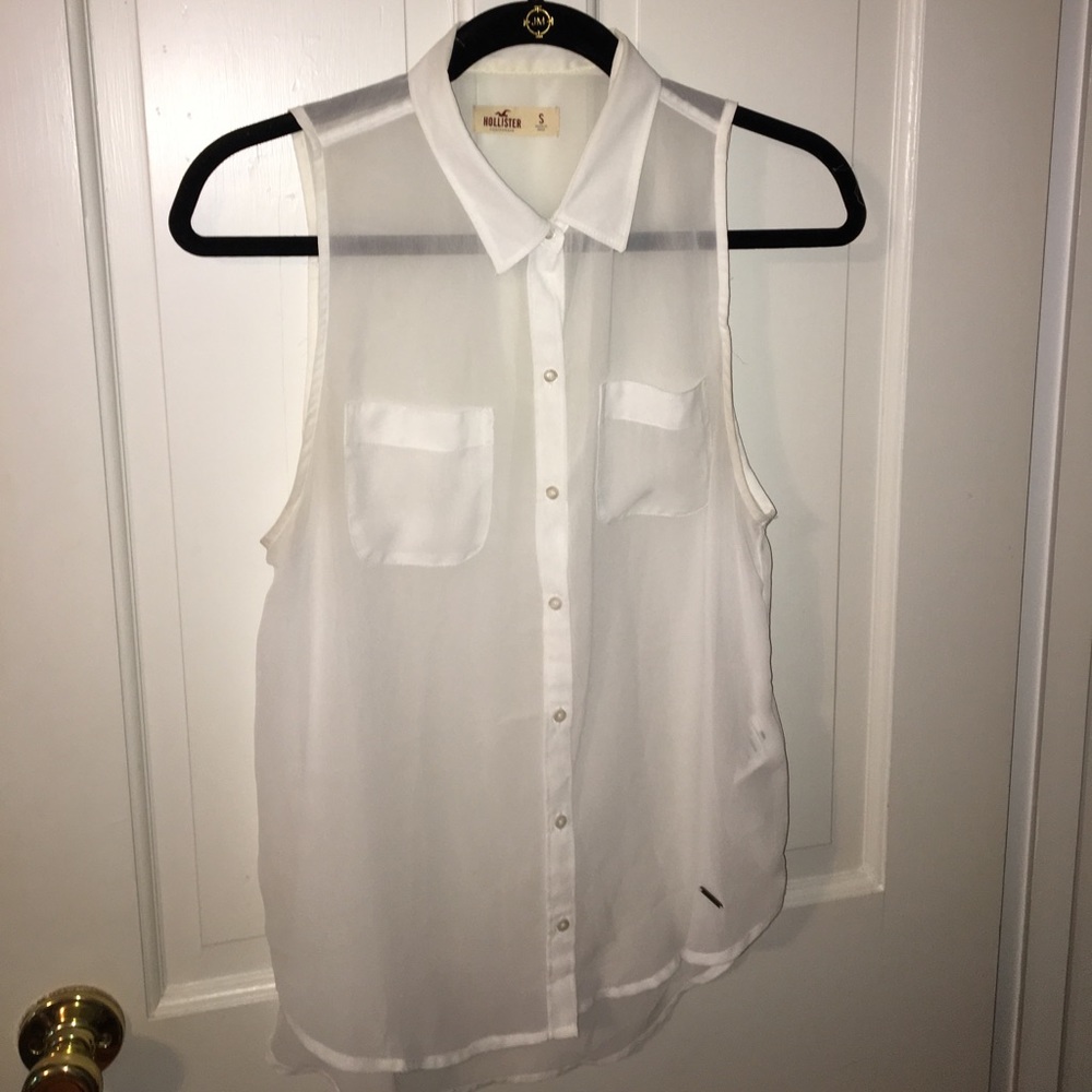 White sheer collared tank - Picture 2 of 4