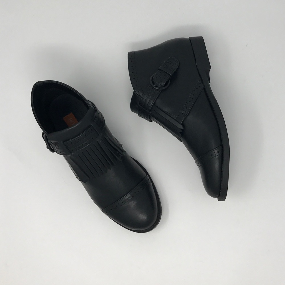 All Black Perforated Fringe Ankle Booties - Picture 2 of 8