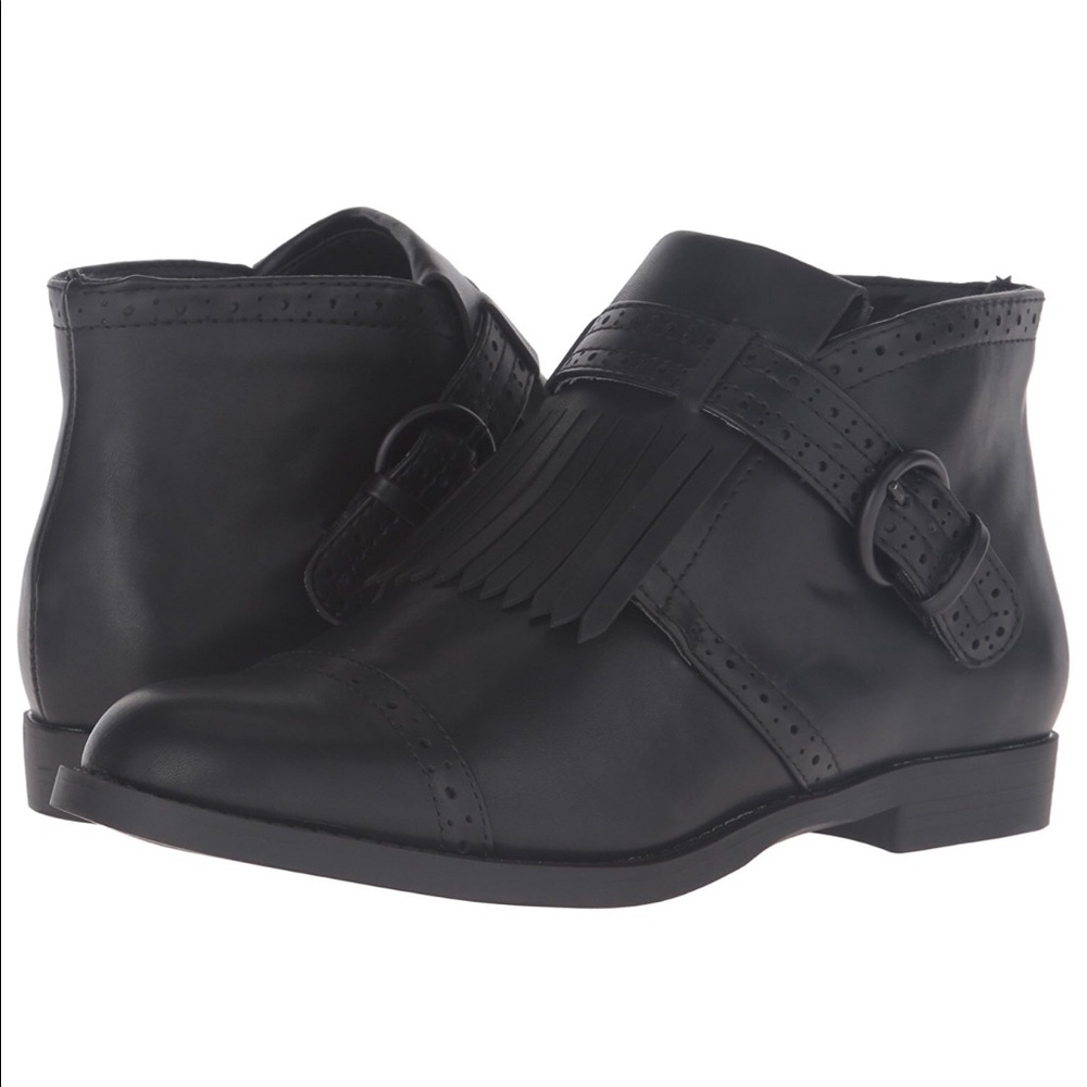 All Black Perforated Fringe Ankle Booties - Picture 3 of 8