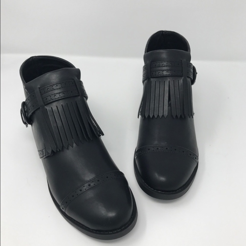 All Black Perforated Fringe Ankle Booties - Picture 6 of 8