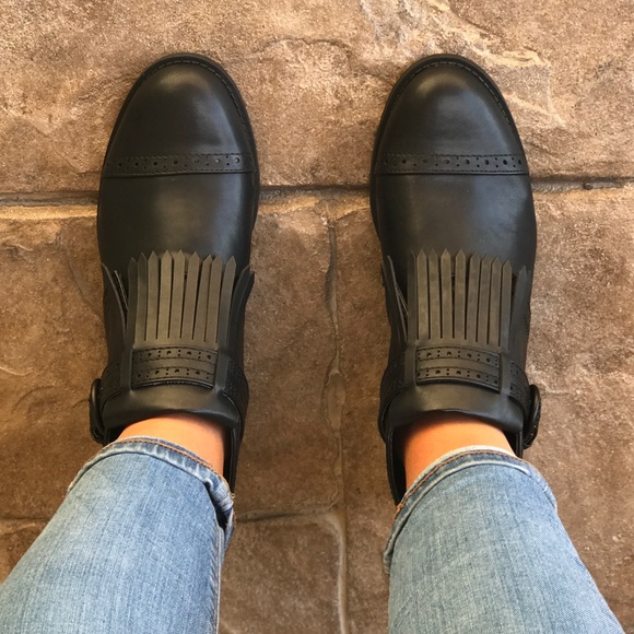 All Black Perforated Fringe Ankle Booties - Picture 4 of 8