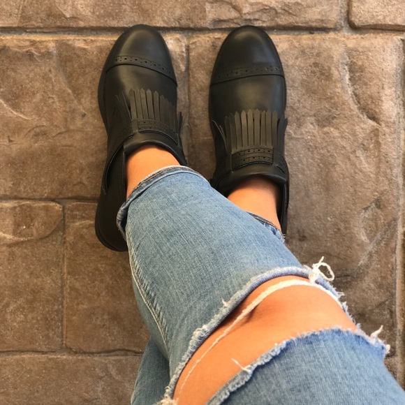 All Black Perforated Fringe Ankle Booties - Picture 5 of 8