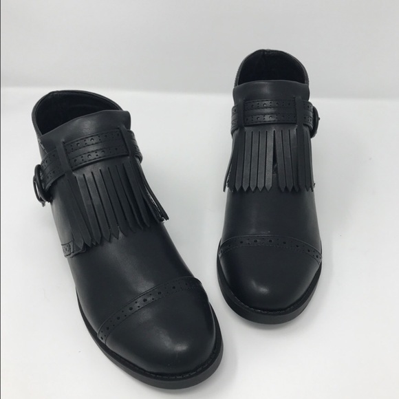 All Black Perforated Fringe Ankle Booties - Picture 6 of 8