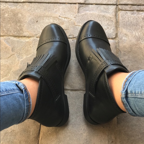 All Black Perforated Fringe Ankle Booties - Picture 7 of 8