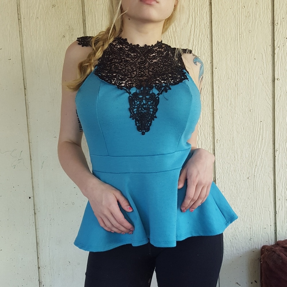 Turquoise Peplum Tank Top
