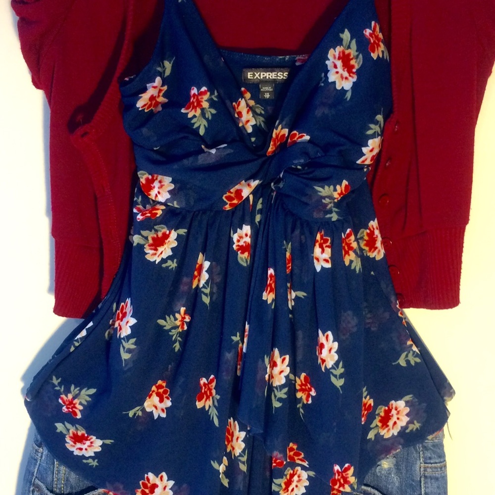 Express floral print baby doll tank top.