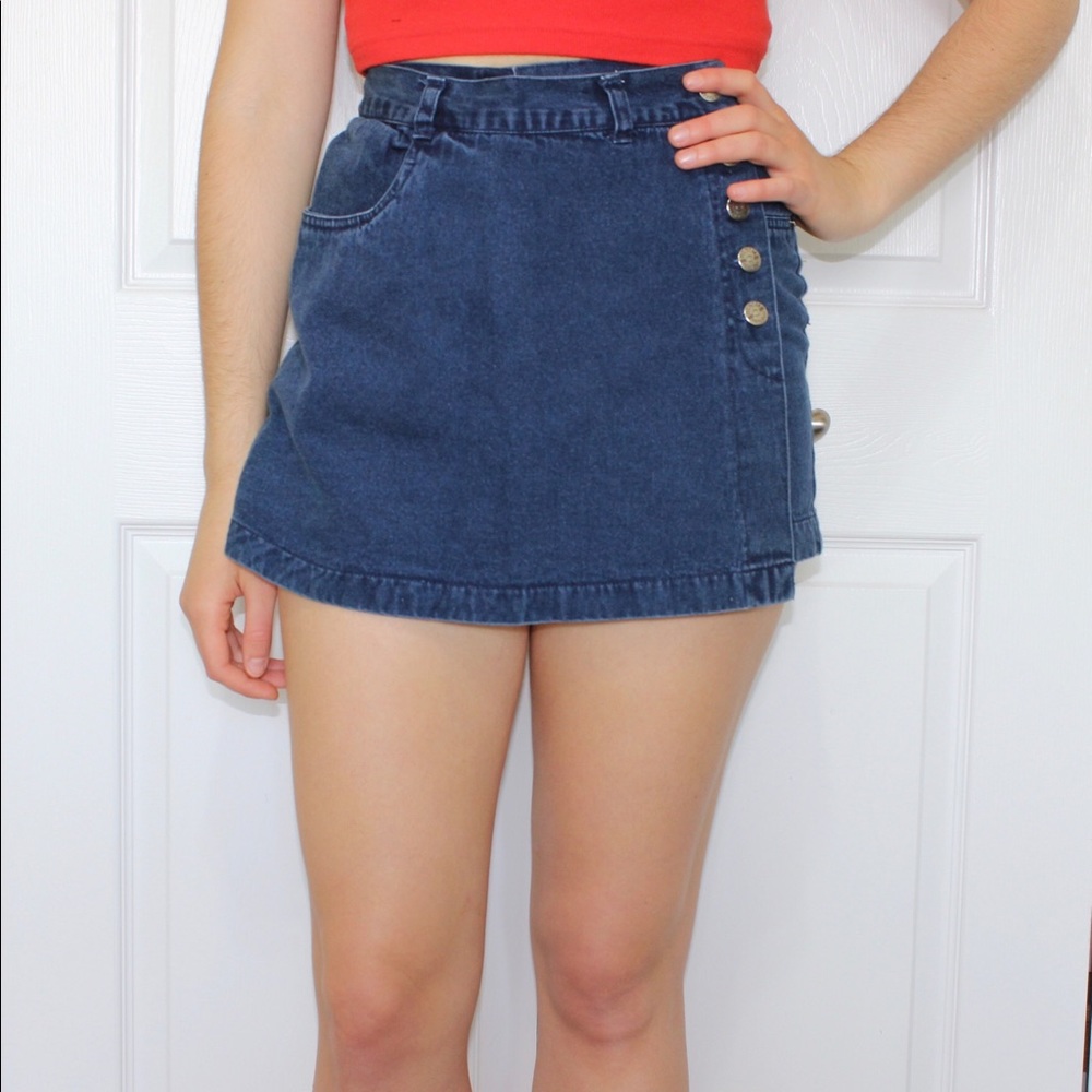 SOLD Vintage denim wrap skort high waisted
