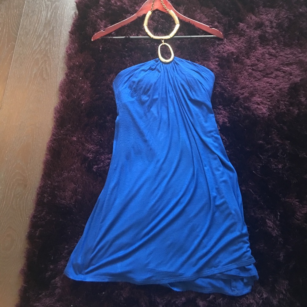 Cache royal blue dress with gold neck hardware