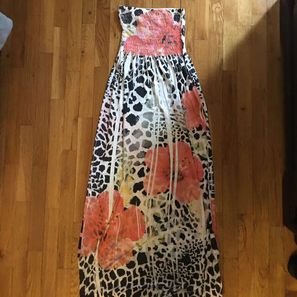 Strapless maxi dress.