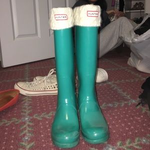 Hunter rain boots with knit socks