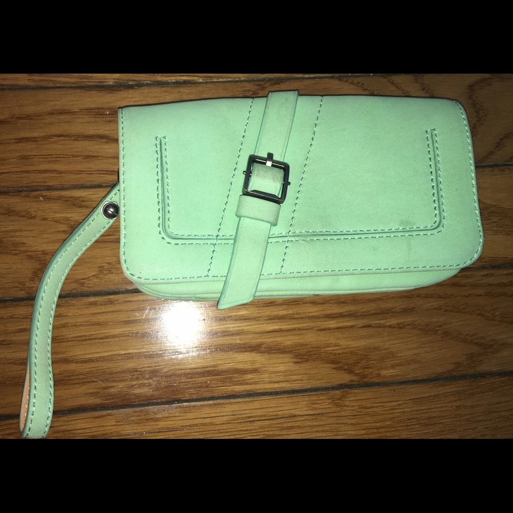 Anthropologie Schuler & Sons Suede Mint Wristlet