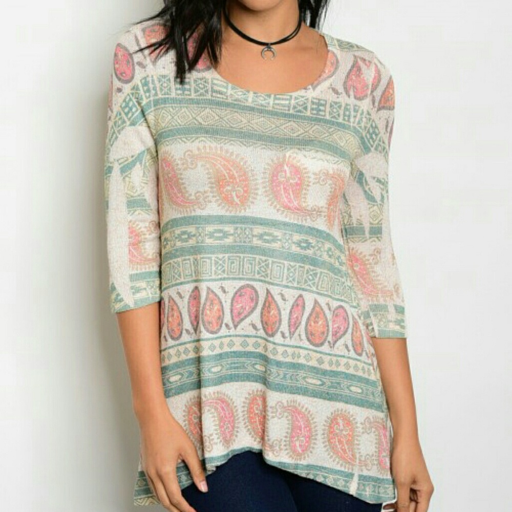 Oatmeal Paisley Print Tunic Sweater