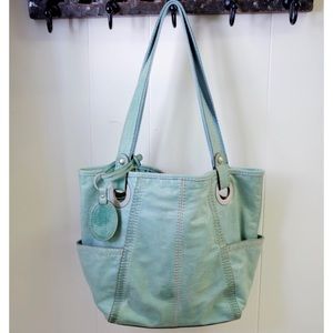 Teal fossil leather purse